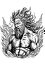 Placeholder: Zeus with Lightning Bolt - A powerful of Zeus wielding his thunderbolt, symbolizing strength and leadership. line art tatto design white and black, white background,