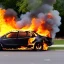 Placeholder: car, burned down, on fire