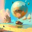 Placeholder: balloon painting is floating over a beach, in the style of raphael lacoste, rough clusters, ian mcque, rococo pastel, 32k uhd, detailed illustrations, grzegorz domaradzki