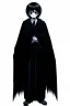 Placeholder: 7 year old boy, necromancer, friendly, looks dead,wearing black robes, with the lower body of a ghost in the style of Harry Clarke