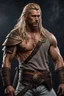 Placeholder: handsome warrior king, muscular, long blonde hair, male age 30, wearing jeans and a white shirt, tan skin, tattoos,photorealistic 4k modern fantasy