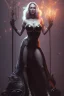 Placeholder: Brandi Love in black leather gown, evil, busty, cleavage, curvy, angry, happy, stern look. character design by cory loftis, fenghua zhong, ryohei hase, ismail inceoglu and ruan jia. unreal engine 5, artistic lighting, highly detailed, photorealistic, fantasy