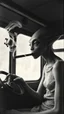 Placeholder: Get An old picture style of black and white mono very bad quality looks very old camera picture of an alien smoking a cigar , like a Nadia bus ,year 1900