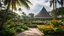 Placeholder: 1997. Malaysian cityscape, urban, tropical gardens, palm trees, tropical flowers, Hindu temple, sunlight, calm beauty, splendour, uplifting, inspiring, gentle, rule of thirds, therapeutic, spiritual, chiaroscuro, colour, award-winning colour photograph, Nikon 85mm