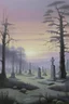 Placeholder: A light purple graveyard filled with spirits painted by Caspar David Friedrich