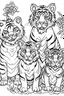 Placeholder: HAPPY NEW YEAR colouring page for kids,TIGER FAMILY CELEBRATE HAPPY NEW YEAR, thick outline, low details, no shading, no colour