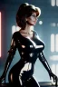 Placeholder: Sophia Loren dressed in shiny black leather, blade runner, busty, cleavage, volumetric lighting, particales,highly detailed,cinematic, deep colours,8