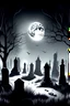 Placeholder: coloring page of A haunted graveyard under the light of the full moon, with eerie mist swirling around ancient tombstones and ghostly apparitions emerging.