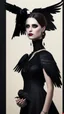 Placeholder: portrait of a beautiful goth woman with Caress a crow, wearing a black dress, 8k, high quality, highly detailed full body