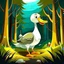 Placeholder: cartoon goose in forest with flashlight