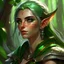 Placeholder: dnd, artistic, illustration, artstation, elf, feywild, bright green hair, green eyes, warrior, portrait