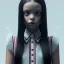 Placeholder: jenna ortega, wednesday addams hair style, wednesday make up, wednesday addams black dress, cinematic, addams family wednesday style, hyper detail, octane render, unreal engine 5, 8k resulation