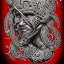 Placeholder: Homme Maori, tatouages tribaux maoris, arc à flèches, océan, lune rouge