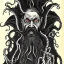 Placeholder: Cthulhu with white skin and a beard made of fleshy tentacles as a Russian Orthodox nosferatu with yellow eyes and vampire fangs and spines in the side of the nose