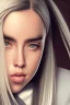 Placeholder: Billie Eilish, sitting on a chair, Black Short Dress, high detail, realistic, 8k