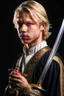 Placeholder: young blond adult royal swordsman with rapier