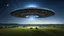 Placeholder: spectacular flying saucer with flashing lights, windows and spotlight onto the ground. Hovering over Stonehenge stone circle, night, dark sky, stars, moon, exquisite composition, beautiful detailed intricate detailed octane render, 8k artistic photography, photorealistic, perfect light, chiaroscuro, award-winning photograph, masterpiece