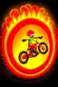 Placeholder: photo realistic Lorax on motorbike jumping through flaming hoop