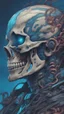 Placeholder: a close up of a person with a skull on their head, blue and black colors, anime skull portrait man, scary detailed art in color, hiroyuki-mitsume takahashi, nychos art aesthetic, half man half skeleton, anime cyberpunk art, colored manga art, rossdraws pastel vibrant, hot colors. insanely detailed, beautiful anime portrait, stunning anime face portrait, scary art in color