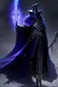 Placeholder: Thanos is the god of power and evil The commander wears a black cloak and a long coat with long combat boots and a long spear with a hat under his cloak with blue flame eyes, a sword like a spear