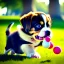 Placeholder: Cute puppy playing with his ball in the park.