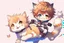 Placeholder: cute chibi anime boy is riding a cute fluffy chibi anime cat