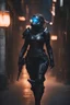 Placeholder: A full photo of a girl in modern black armor, , fantasy art, concept art, futuristic, 8k high resolution, extremely detailed armor, extremely detailed gas mask, blue hour