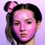 Placeholder: perfect symmetry, Rosalía artist, solid porcelain material skin mask complement on face, pink eyeliner, pigtails hair, gold, pink, geisha, led lights, fog, rain, latex, vibrant color, highly detailed, art stations, concept art, smooth, unreal engine 5, god rays, ray tracing, RTX, lumen lighting, ultra detail, volumetric lighting, 3d, finely drawn, high definition, high resolution.