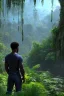 Placeholder: 3D render of a cyberpunk tribal teen black man, black hair, on a dark blue jungle background, digital art