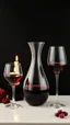 Placeholder: Elegant Wine Breathing Carafe Classic Red Wine Glass Table ieith candle The background is black,