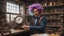 Placeholder: A brilliant clockmaker with wild colored hair in a work shop, 8k, high quality, trending art, trending on artstation, sharp focus, studio photo, intricate details, highly detailed, by tim burton