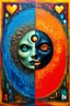 Placeholder: Love vs. Fear is a yin/yang contrasting artwork with one half in the style of Giger and the other a colorful blend of Klimt and Kandinsky