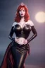 Placeholder: Christina Hendricks as evil queen in black leather gown, feminie, angry, stern look on her face, volouptous, busty, cleavage, emperious, mature, unreal 5, octane render,cinema4d, dynamic lighting, dramatic lighting, 4k, redshift render, highly detailed, hyper realistic