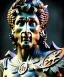 Placeholder: Gran angular, Realistic image, roman sculpture, marble material, Lionel Messi with Laurel wreath model, miguel angel style, God light, god rays, 4k resolution, perfect details, ornate details, soft lighting, unreal engine 5, soft cyan background.