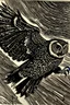 Placeholder: Block print tawny owl in flight