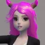 Placeholder: ROBLOX woman character pink hair with horns with white t-shirt and black tie