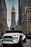 Placeholder: A Tesla's 'Cybertruck' is racing at top speed, near the "Empire State Building' in New York. CINEMATIC. WIDE ANGLE LENS. PHOTO REAL.