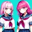 Placeholder: 8k, Girl, high quality, detailed, pink hair, pink eyes, beautiful lighting, vibrant colors, smiling, school uniform