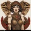 Placeholder: Full Body, Art Nouveau Woman With A Bob With A Fringe Hairstyle, Cleopatra Clothing, Steampunk Metal moth with red wings, Black Background