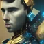 Placeholder: portrait front, face lionel messi, robot, golden, argentina flag intricate, sci-fi, cyberpunk, future,