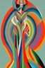 Placeholder: Woman dressed in rainbow prints style of erte