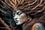 Placeholder: abstract expressionist comic book style illustration of a pagan druid priestess, bristlecone pine sculpture , dark and dry branches, harmony, intricately detailed, closed eyes, highly detailed facial features, ethereal, otherworldly, the smell of the ancient essence of eternity in vibrant natural color