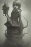 Placeholder: cute girl and litlle monster, Style John Kenn Mortensen,