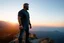 Placeholder: a brawny man with grey hair views sunset from a cliff