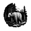 Placeholder: Sticker design on white background, Teddybear walking in a forest, in liberty art style, side light, high details, photorealistic, monochrome, black and white