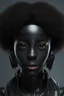 Placeholder: futuristic black character with a little afro, ultra hd et realistic art