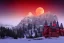 Placeholder: crimson moon above a fantasy castle on a snow capped mountain, sharp, dark