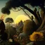 Placeholder: High definition photography of a marvelous landscape, trees, flowers, giant sun, intricate, rock formations, atmosphere of a Max Ernst painting, Henri Rousseau, thoughtful, interesting, a bit appalling, smooth