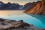 Placeholder: highly detailed glacial lake landscape, sunset, cinematic lighting, 4k, 8k, octane render, trending on 500px, pinterest, extremely detailed, ambient lighting, single frame, tiny kayak on rock pebble beach in foreground