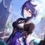 Placeholder: Clear focus,High resolution,High quality, Black short hair, Purple eyes, Wearing a Genshin Raiden Ei inspired outfit